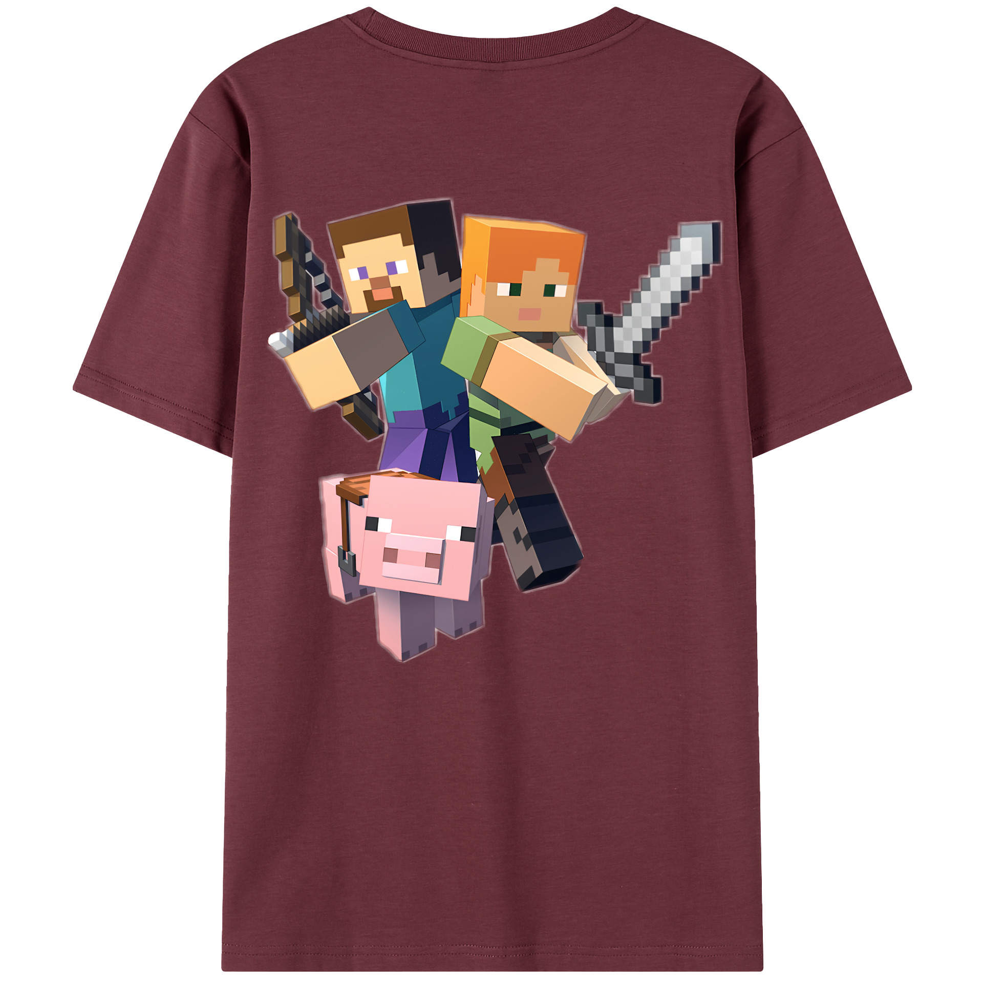 （画像用） マインクラフト ブロックの世界 Minecraft MC Block world 綿100％半袖Tシャツ（背面プリント）